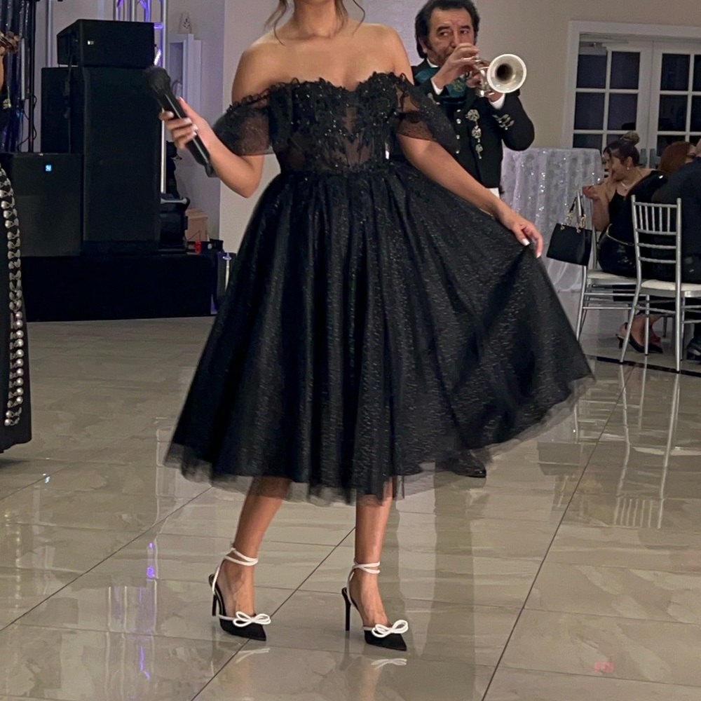 Black Corset off Shoulder Midi Dress